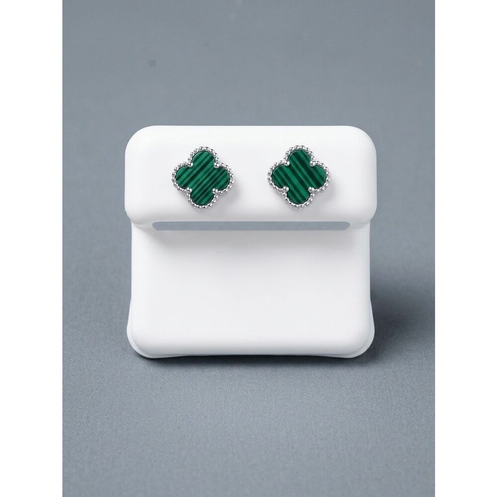 Sterling Silver Green Stone Clover Stud Earrings – Elegant Boutique Jewelry Gift